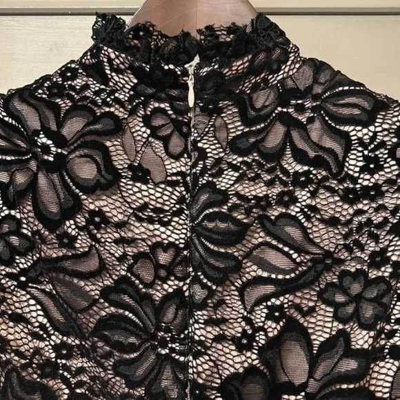 Eliza J Long Sleeve Mock Neck Fit & Flare Lace Dress in Black Size 2 - Picture 11 of 14